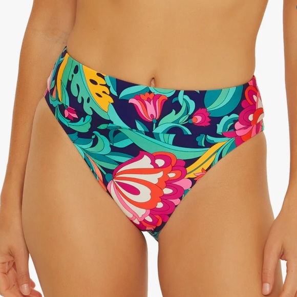 Trina Turk India Garden High Waist Reversible Bikini Bottom - Picture 2 of 11